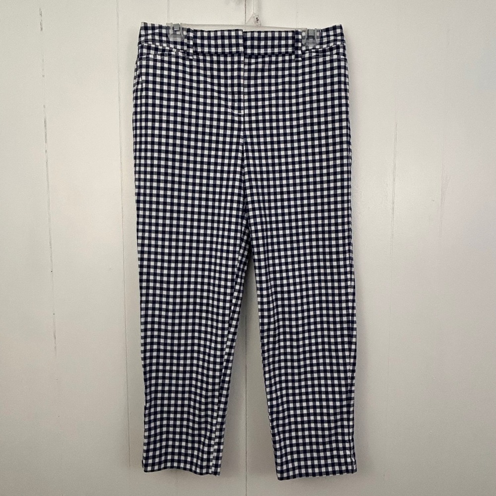 Talbots Perfect Crop Pant Navy Blue White Gingham Check Trousers Womens Size 4